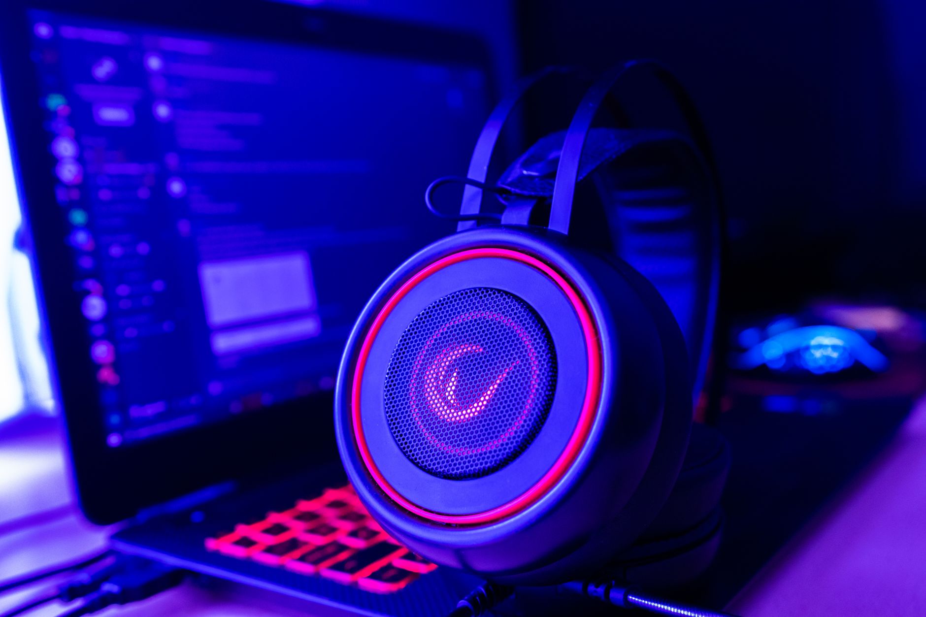 Neon Gaming Setup with Dual Monitors